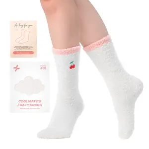 1 Pair CoolMate GLOBAL Fuzzy Socks for Women Gift Box, Cozy, Soft, Comfy & Cloud-Like Socks, Plush, Durable for Spa, Home (Embroidered Cherry)