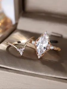 Elegant Artificial Gemstone & Faux Pearl Decorated Ring Set, Fashion Accessories for Women, Trendy All-match & Exquisite Jewelry for Birthday Gift, Engagement Ring Set