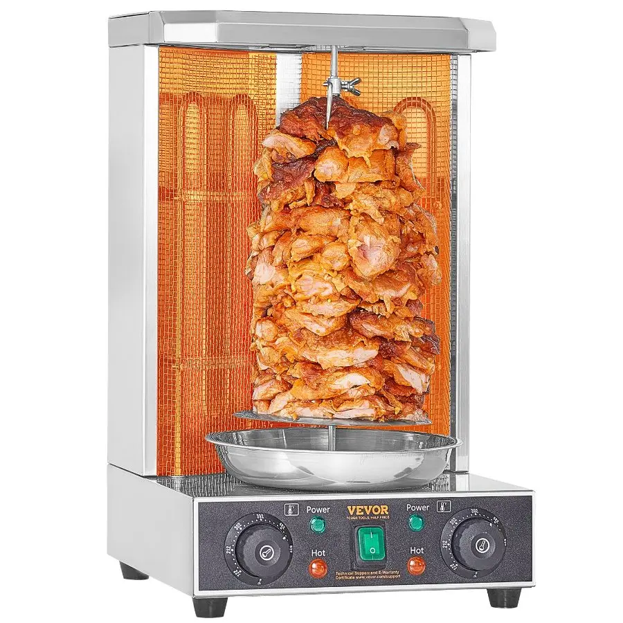 VEVOR Shawarma Grill Machine, 13lbs Capacity, Chicken Shawarma Cooker Machine with 2 Burners, 122-572 Electric Vertical Broiler Gyro Rotisserie Oven Doner Kebab Machine for Home/Commercial Use