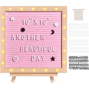 VEVOR Pink Felt Letter Board, 10"x10" Felt Message Board, Changeable Sign Boards with 510 Letters, Stand, and Built-in LED Lights, Baby Announcement Sign for Home Classroom Office Decor Wedding
