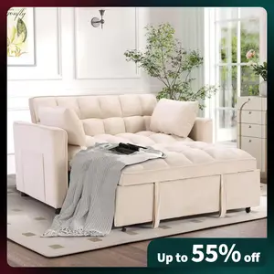 CANMOV Convertible Sofa Bed 3 in 1 Multi-Functional Sleeper Couch, Velvet Loveseat Chaise Lounge with Side Pockets and Pillows, Modern Sleeper Sectional couch for Living Room，furniture