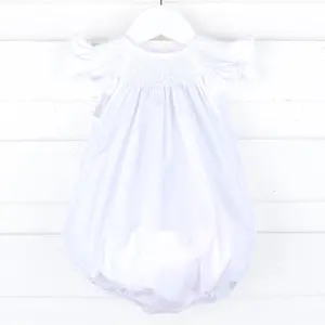 Shine Like A Pearl White Smocked Bubble - Little Girls Outfit for Special Occasions or Baptism