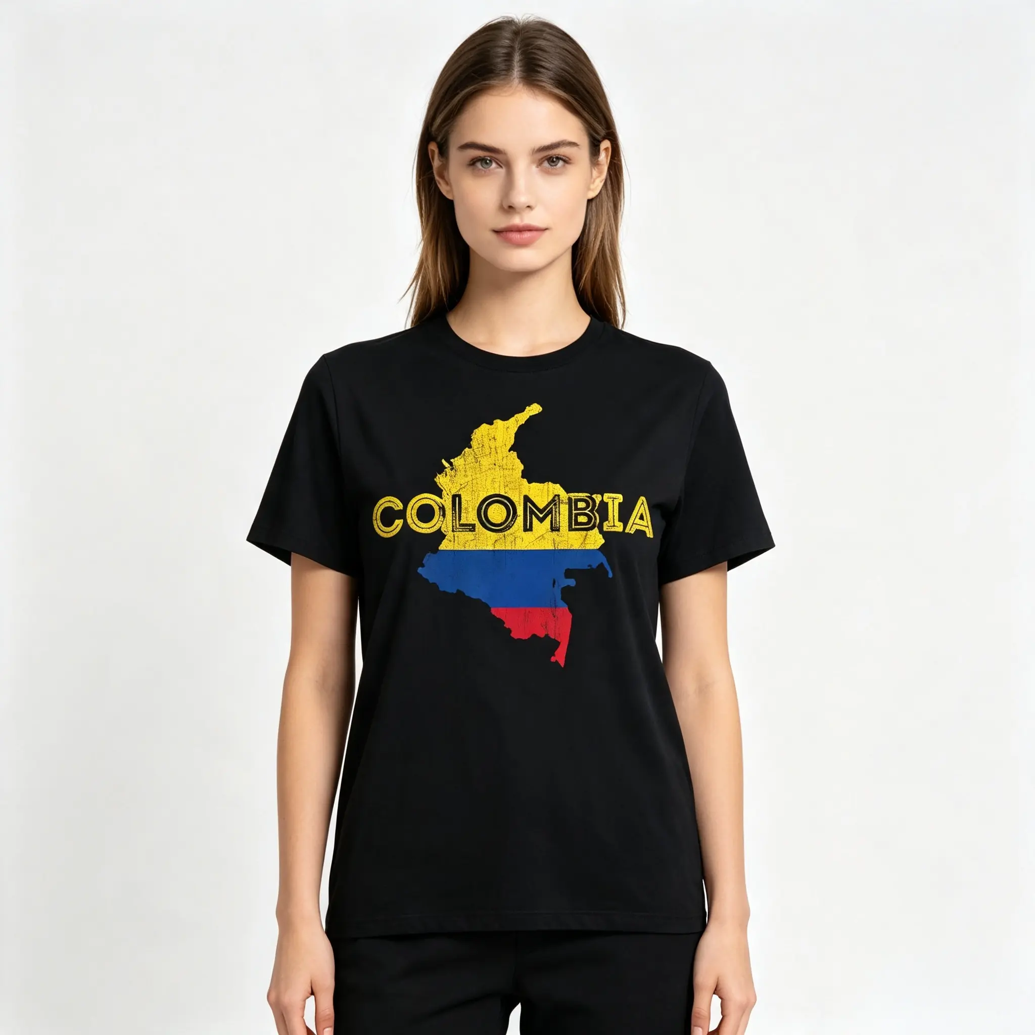 Women's 100% Cotton Stylish Distressed Colombia Map Flag Print Round Neck Short-Sleeve Oversized Unisex Patriotic T-Shirt - Casual Streetwear Summer Daily Couple Gift Top