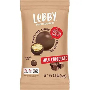 Lebby Snacks, Chocolate Covered Chickpeas, Milk Chocolate, 1.5oz, 6 pack Sugar Bonbon