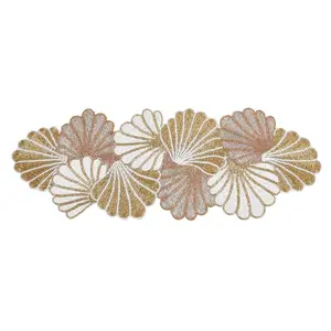 Saro Lifestyle  13 x 36 in. Sea Shell Beaded Design Oblong Table Runner, Gold
