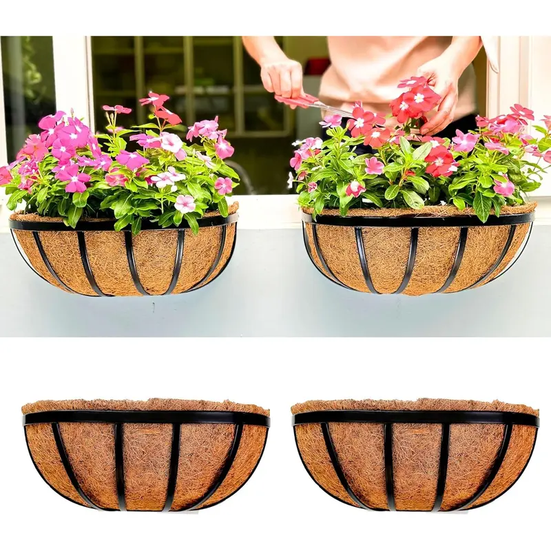 Lalagreen wall planters 16 inch  deck railing planter boxes for outdoor plants window flower box with coco liners metal horse troughs fence balcony garden herb pot patio porch over rail