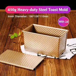 Upgrade Pullman Loaf Pan with Lid, Pullman Loaf Pan 1 LB, Pack Nonstick Steel Sandwich Bread Pan, for Bread, Sandwiches, and Toast, Golden, Deep Side and Corrugated bakeware box mold baking sheet supplies baking tools silicone bakeware cake pan