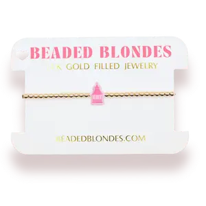 Pink Chinoiserie Pagoda Bracelet on Gold