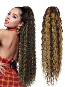 Ponytail Extension 24 Inch Drawstring Pony Tails Hair Extensions for Women Long Curly Ponytail Synthetic Hairpieces Long Wavy Drawstring Ponytail Wavy Curly Ponytails for Daily Use