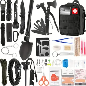 Emergency Survival Kit and First Aid Kit, 142Pcs Professional Survival Gear and Supplies Equipment with Molle Pouch, Gift for Christmas Men Dad Husband Camping Hiking Hunting Outdoor Adventure