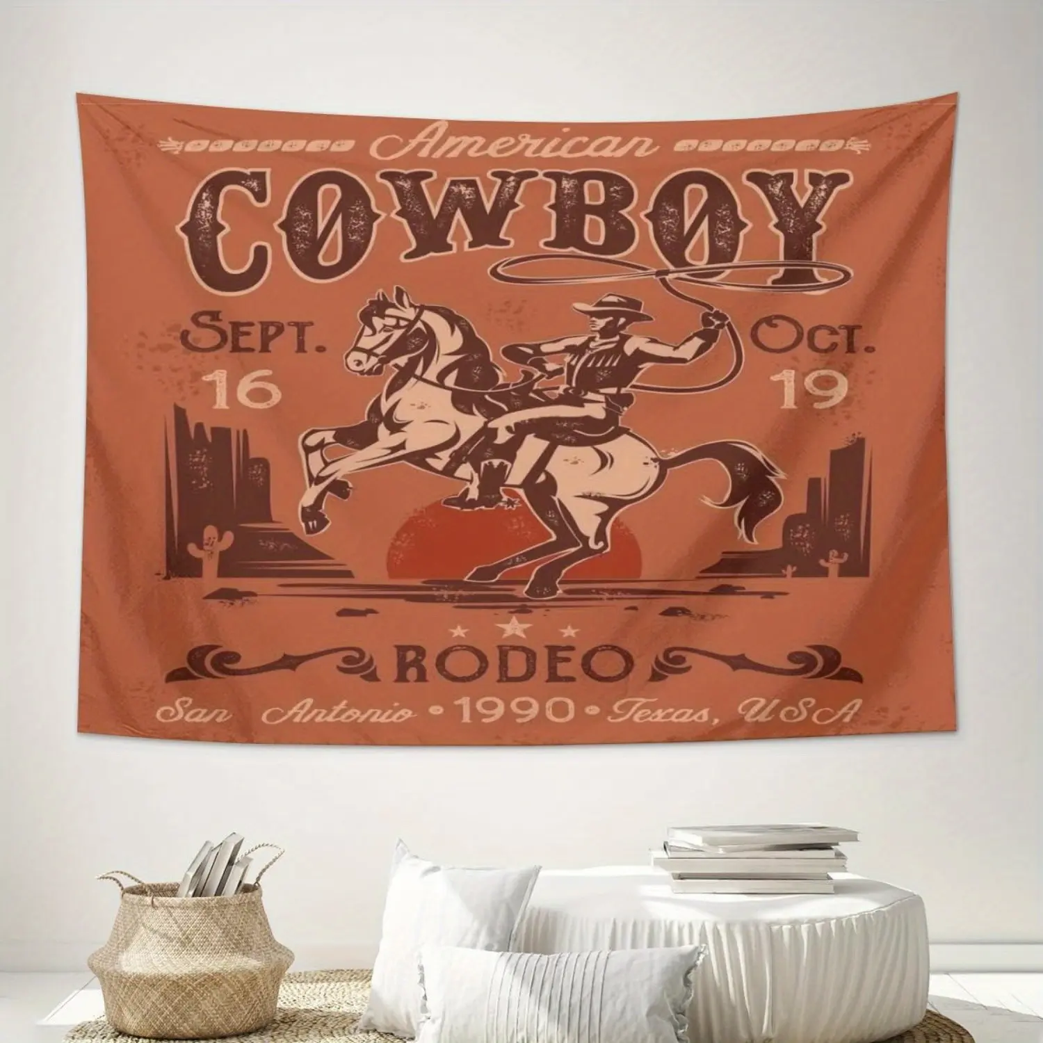 Vintage Western Cow Tapestry Funny Riding Horse Desert Cactus Farmhouse Tapestries Wall Hanging Tapestries Aesthetic Banner for Teen Girl Bedroom College Dorm Home Living Room Party Decor 29X37in