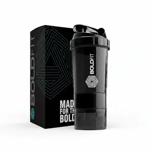 Boldfit Spider Gym Shaker Bottle | Shakers for Protein Shake with 2 Storage Compartment | Gym protein shaker for workout (High Density Polyethylene, Pack of 1, Black)