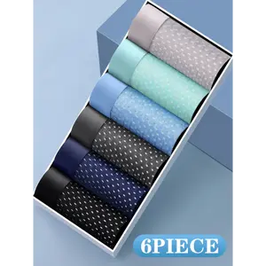 random  6-Piece Men's Breathable Underwear - Moisture-Wicking No-Show Boxer Briefs, Mid-Stretch Solid Color for Running & Summer, Sexy Comfort Fit