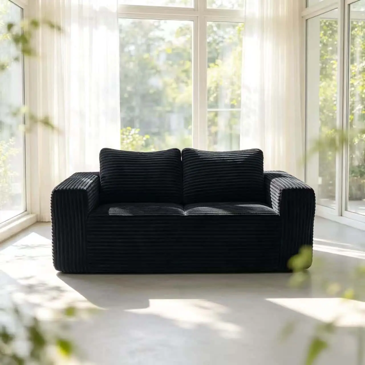 63-inch frameless compression sofa, high-density foam cushion, premium corduroy sofa, comfortable seating for bedrooms, offices, and small spaces