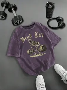 Unisex Street Style Deadlift Skull Print Cotton Short Sleeve T-Shirt, Power Theme Casual Top, Loose Fit Gym Gift for Men，Suitable for fitness，Streetwear