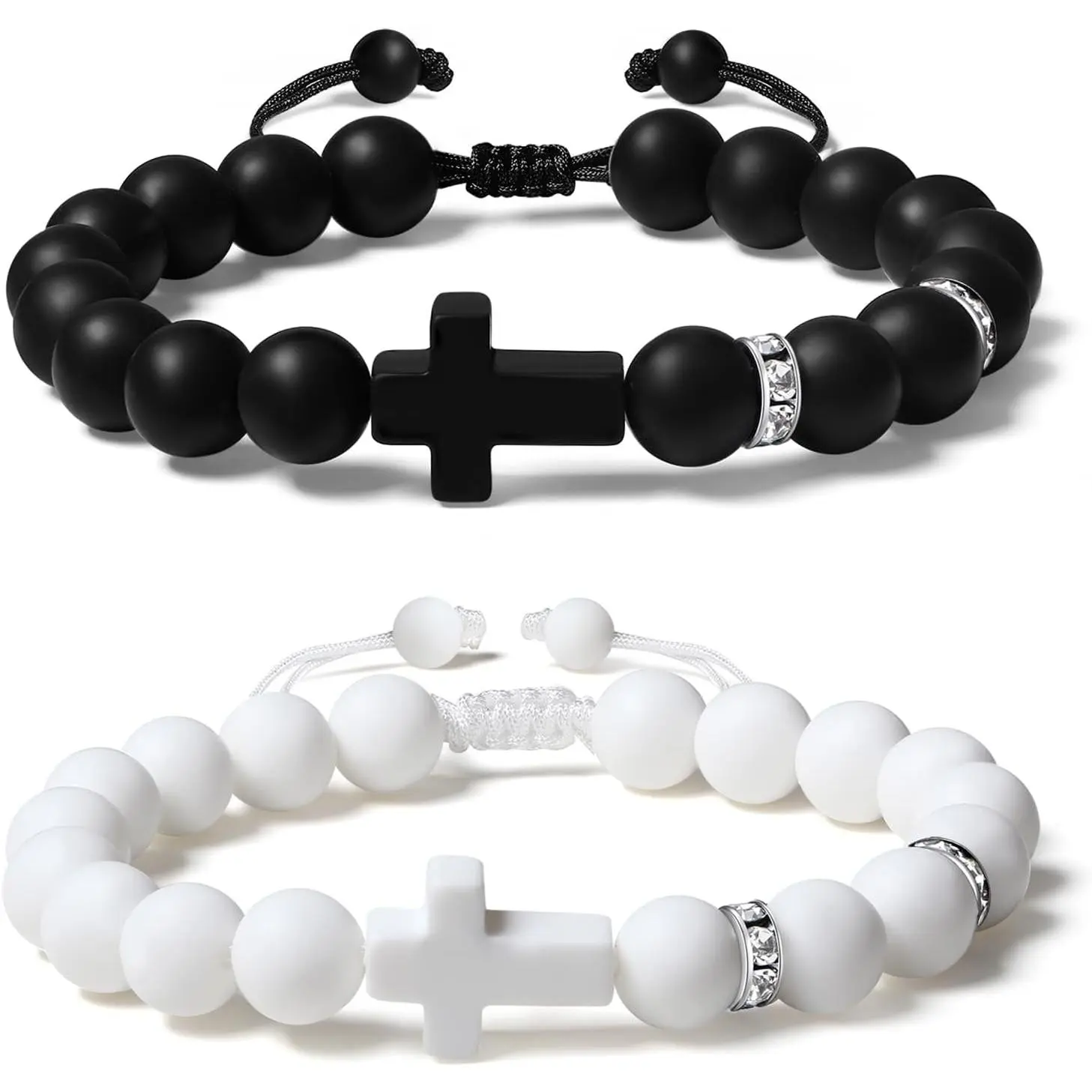 Adjustable Silicone Beaded Cross Bracelet for Men Women, Waterproof Rubber Surfer Cross Couples Bracelet Set, Faith Religious Christian  Jewelry Gifts