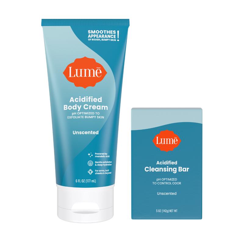 Skin Brightening Duo: Lume Acidified Body Cream and Acidified Body Wash or Cleansing Bar