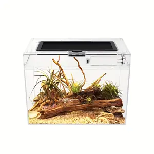 ClearView Reptile Habitat - Large Acrylic Terrarium with Feeding Port, Safety Lock, Stackable Design, Ventilated Mesh Cover, and Advanced Airflow System for Healthy Pet Environment