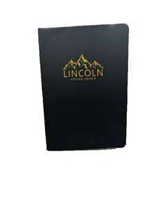 Lincoln Stone Paper All Black Everything 5.75x8160 Pages Line Paper Elastic Band & Ribbon Notebook