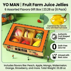Real Fruit Juice Jelly Snack Gift Box 23.3oz - 6 Fun Fruit Shapes, Bouncy QQ Texture, Party Treat for Kids & Adults, Low Fat