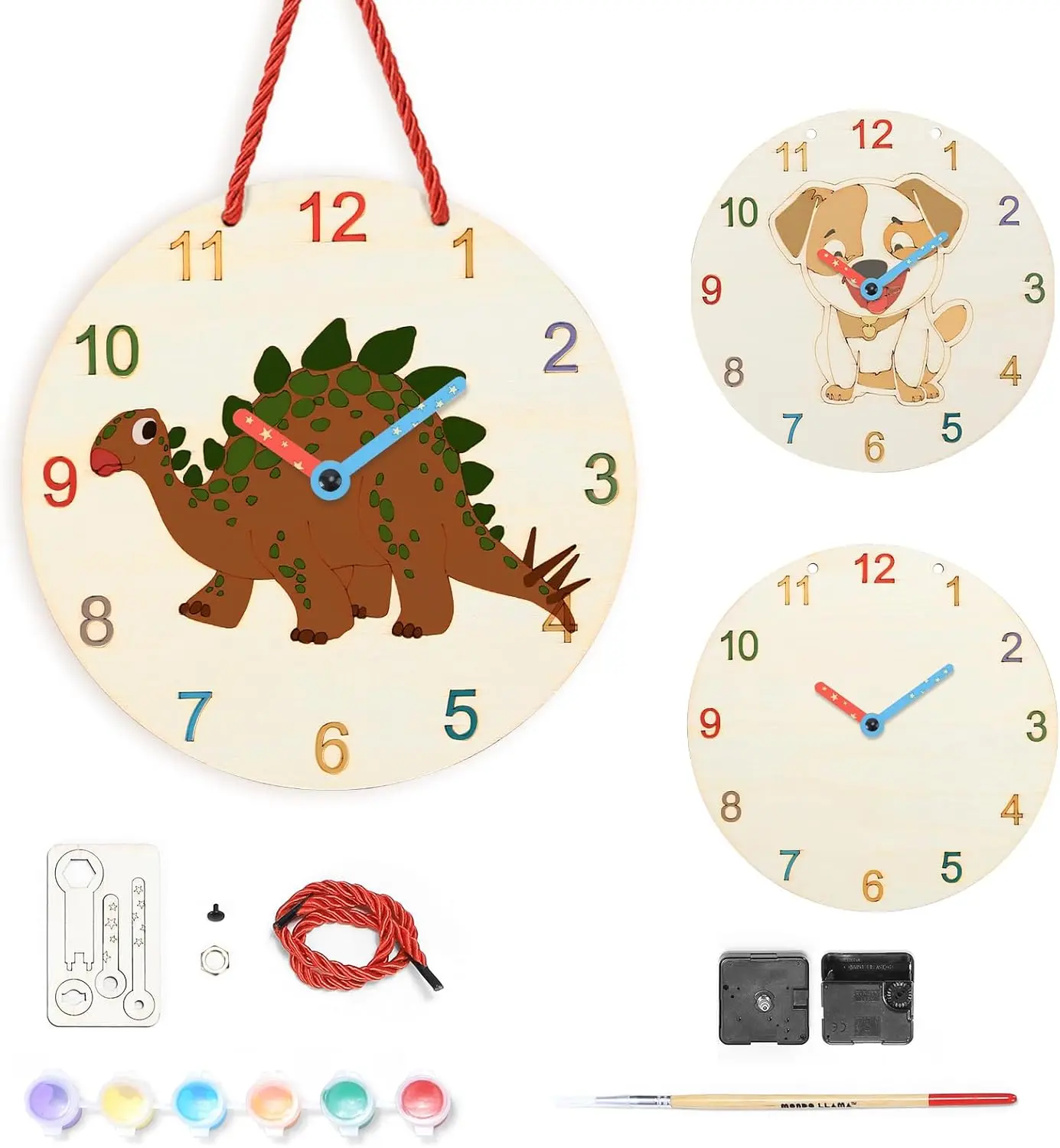 Handmade Hand-Painted Wooden Decorative Wall Clock - Creative DIY Cartoon Animal Style Clock with Paint Set, Various Patterns, Kids' Bedroom Home Decor, Room Decor