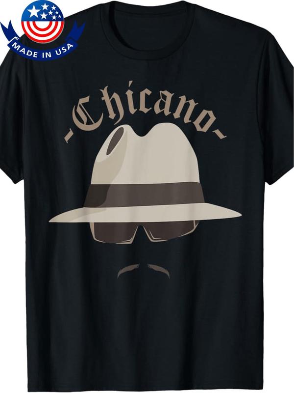 Men's Vintage Chicano Lowrider Hat Graphic T-Shirt Bold Witty Design Black Cotton Retro Style Tee with Panama Hat & Fashion Glasses Casual Round Neck Short Sleeve Shirt for All Seasons long  undershirt fishing  shirts  custom papatee Jesus Acid Washed Hea