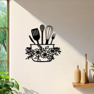 Kitchen Wall Art, Flower & Cookware Pattern Wall Decor, Wall Hanging Decor for Home Kitchen, Home Decor, Room Decor, Kitchen Decor, Modern Home Decor, Wall Decoration