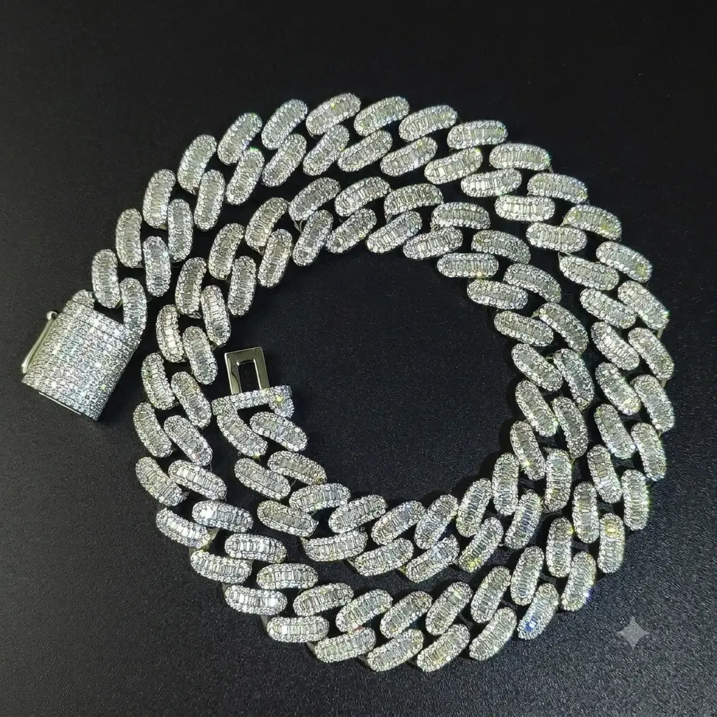 15mm Iced Out Baguette Cuban Link Chain/Bracelet