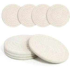 Coasters Set of 4 for Drinks, Cotton Woven 4 Colors Absorbent Boho Coasters for Home Decor Cups - Hot or Cold Drink Thickened (White)