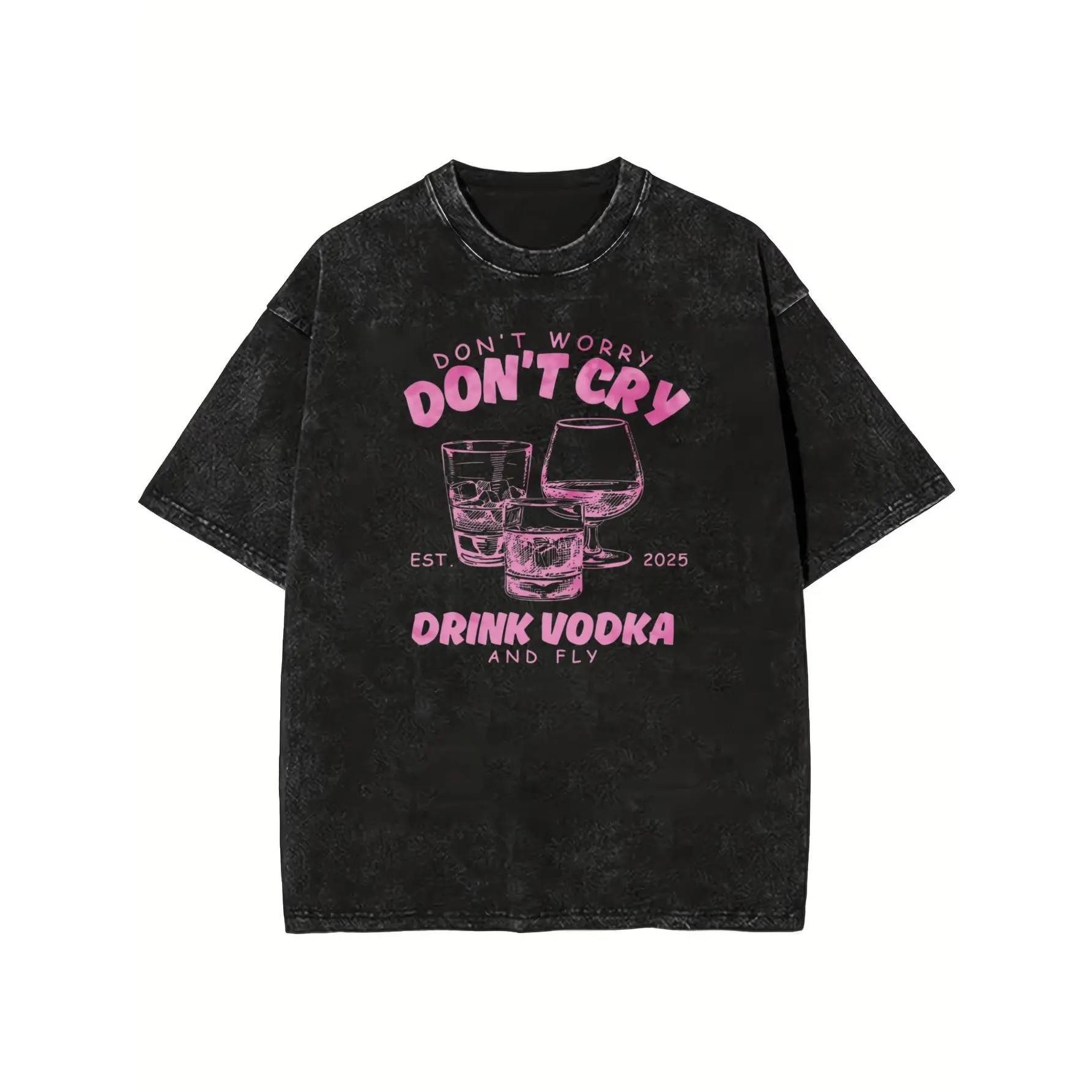 One 100 Percent Cotton Front Washed T Shirt With Pink Vodka Graphic Design For Everyday Wear Unisex Style Perfect For Party Season And Casual Outfits 230g Weight