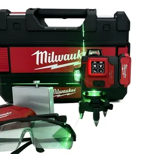 Milwaukee M12 Green 360° 3-Plane Laser Level Kit, 15+ Hr Runtime, ±1/8 In @ 33 Ft Accuracy, Self-Leveling, IP54 Rated, For Full Room Layout, Tile Installation, Drop Ceiling, And Cabinet Alignment, Includes Battery, Charger & Carrying Case