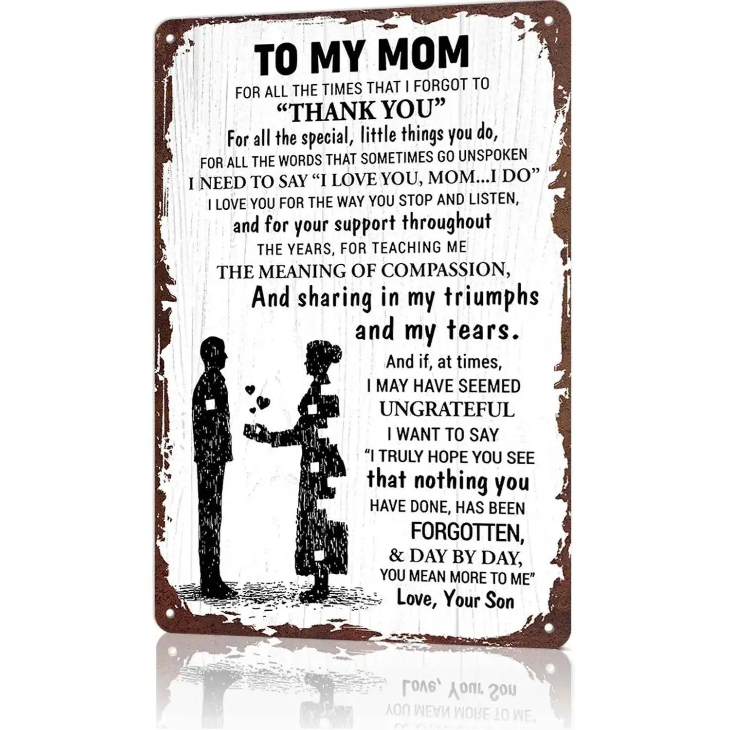 8x12 in Prints Home From Son to Mom Sentimental Thank You for Mothers Day Rustic Decorative Wall Art Gift for Mom