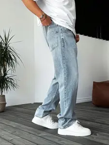 Men's Loose Straight Leg Jeans, New Trendy Street Style Casual Pants, Fashion Versatile Denim Trousers for Men, Denim Clothing