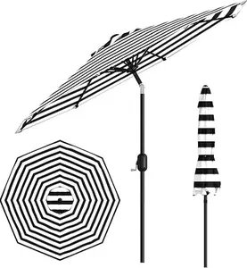 9FT Patio Umbrella Outdoor, Market Umbrella, Table Umbrella with Push Button Tilt and Crank, 8 Sturdy Ribs UV Protection Waterproof for Garden, Pool, Deck, Backyard (Black-and-white striped) Heavy Duty Canopy