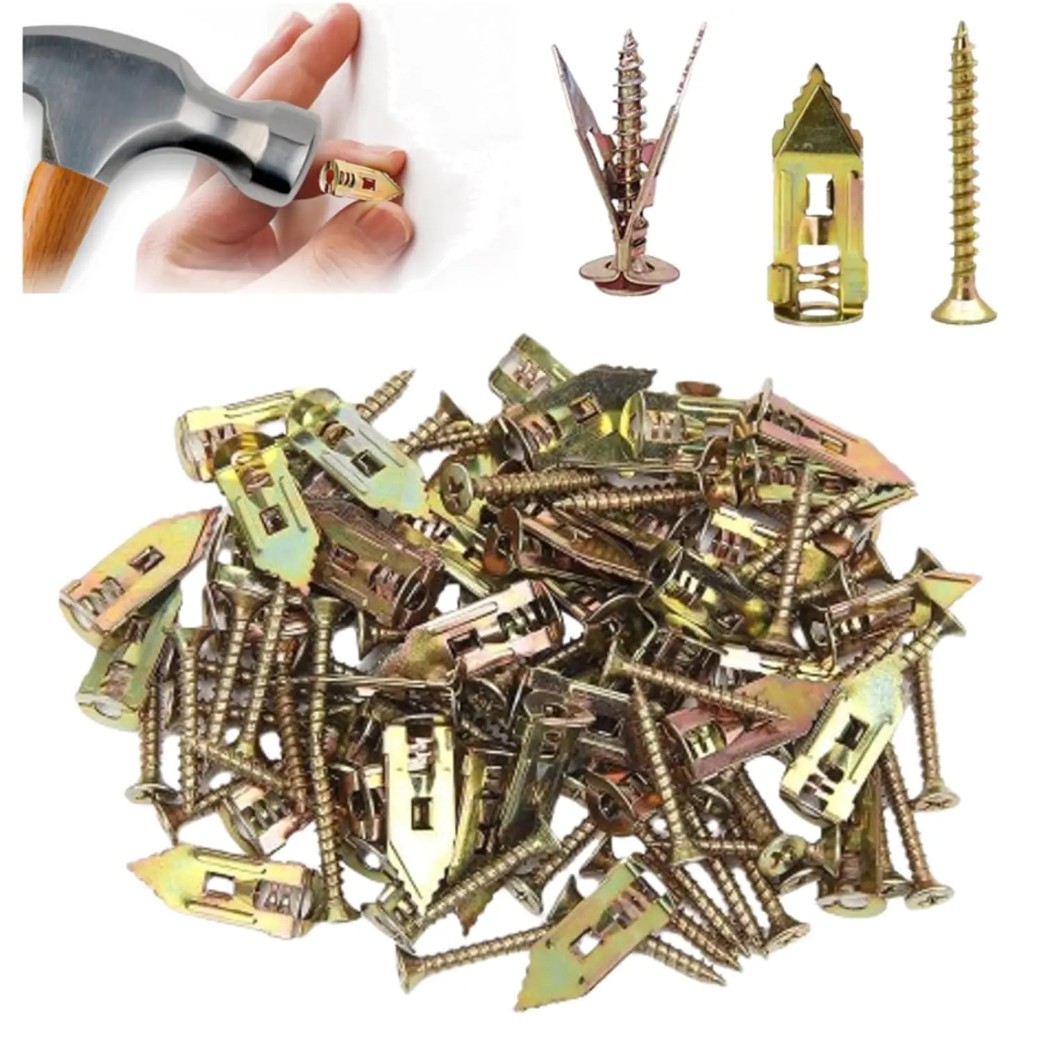 50 Sets Self Drilling Drywall Anchors with Screws Kit, Metal Heavy Duty Wall Expansion Anchors Bolts, No Pre-Drill Wall Fasteners for Drywall, TV Brackets, Shelves, Cabinets, Curtain Rods Mounting