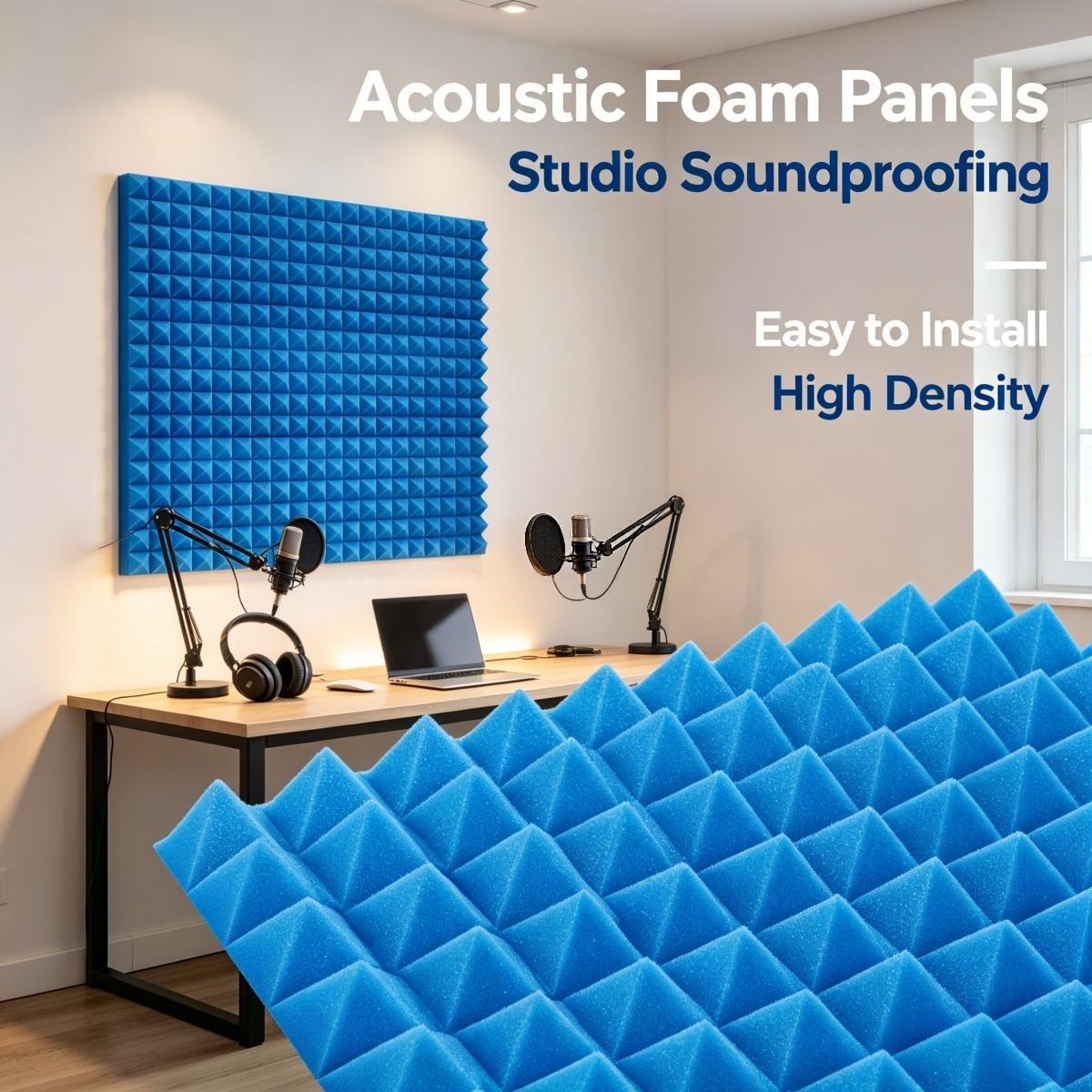12x12x2 Inch Pyramid Acoustic Foam, 25kg/m³ High Density Soundproof Foam Panels, Fire Resistant Noise Dampening Sound Absorption Panels, Wall & Ceiling Acoustic Treatment Foam for Studio, Home & Meeting Room, 12-24 Pack