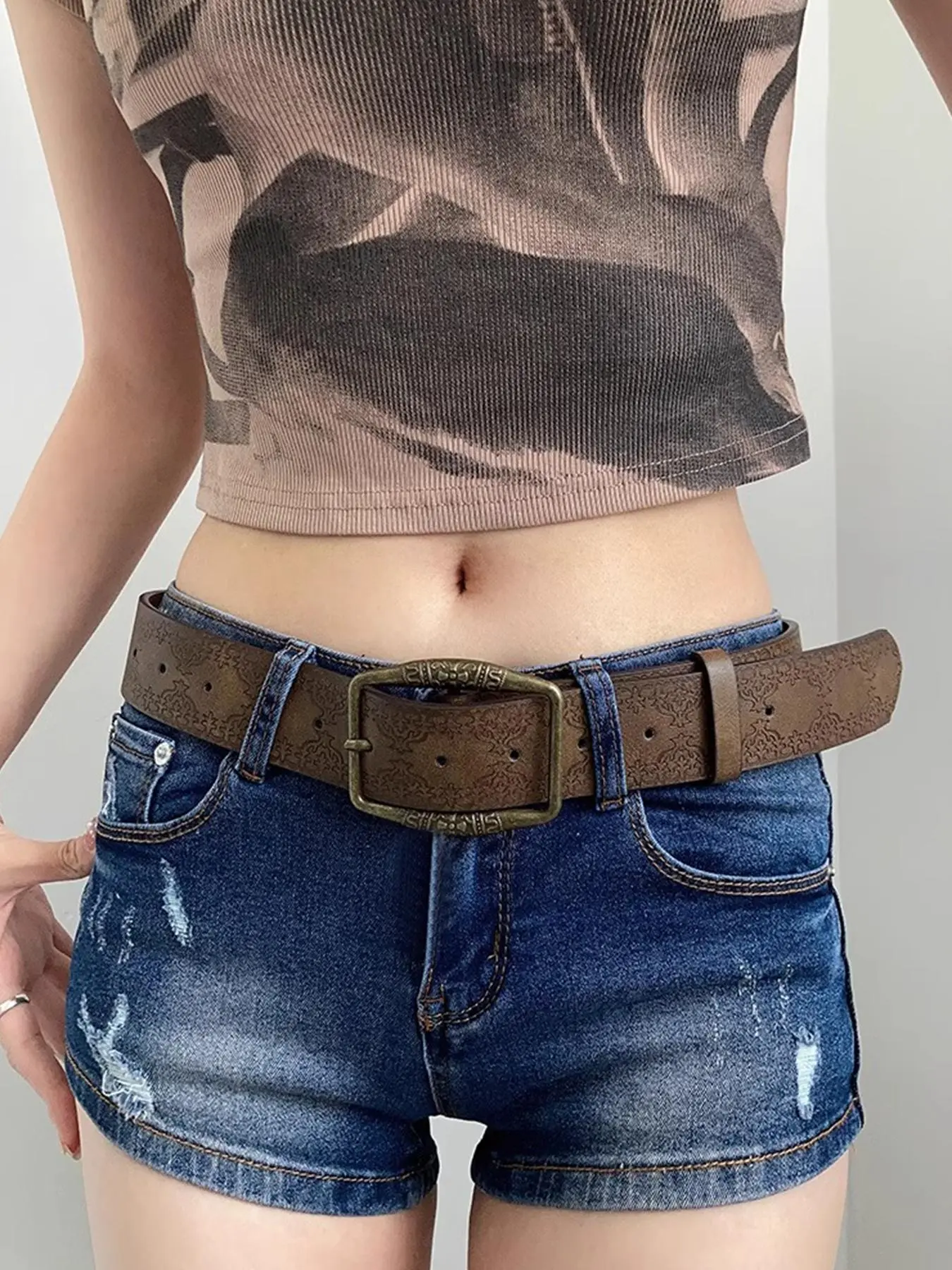 Women's Vintage Floral Print PU Leather Belt, Boho Style Western Cowgirls Belt for Jeans, Cowboy Cowgirl Belt, Fashion Y2k Niche Personalized Accessories for Daily Wear for Outfit Matching, Western Concho Belts