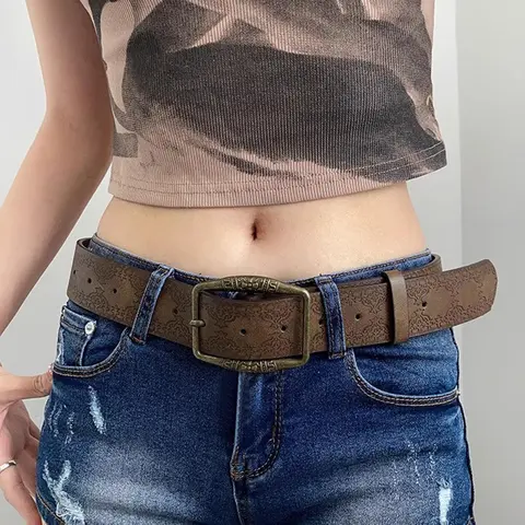 Women's Vintage Floral Print PU Leather Belt, Boho Style Western Cowgirls Belt for Jeans, Cowboy Cowgirl Belt, Fashion Y2k Niche Personalized Accessories for Daily Wear for Outfit Matching, Western Concho Belts