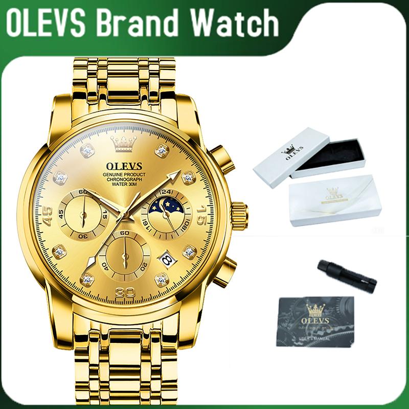 OLEVS Men's Fashionable Wristwatch - 41mm 2-Tone Stainless Steel Quartz Analog Watch, 30m/100ft Waterproof, Backlit Luminous Night Light Dial, Arabic Numerals, Double Calendar, Durable Comfortable Band, Business Formal, Batteries Included