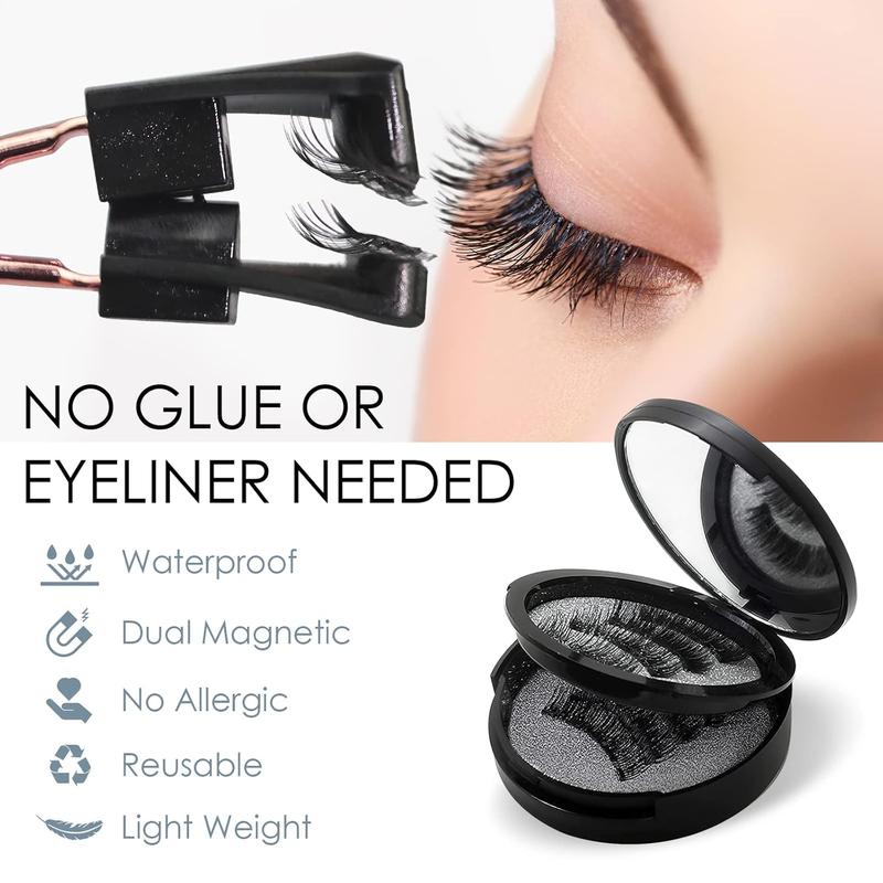 Magnetic Eyelashes (4PAIRS, Black) – Natural Look False Lashes with Applicator, Reusable & Waterproof Set, Glue-Free & Eyeliner-Free for All-Day Comfort