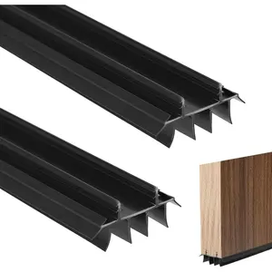 2 count 36 Inch Vinyl Replacement Under Door Seal Replacement Door Bottom with Vinyl Fins Weatherstrip Draft Blocker Adjustable Under Door Bottom Seal with Drip Cap Fits Gaps (Black-A)