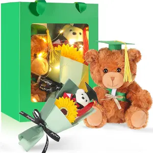 Graduation Bear Gift Set Class of 2026 Graduation Animal Bear with Gown Cap Tassel Class of 2026 Grad Card Soap Artificial Flower Box Grad Gifts for Her Him(Green)