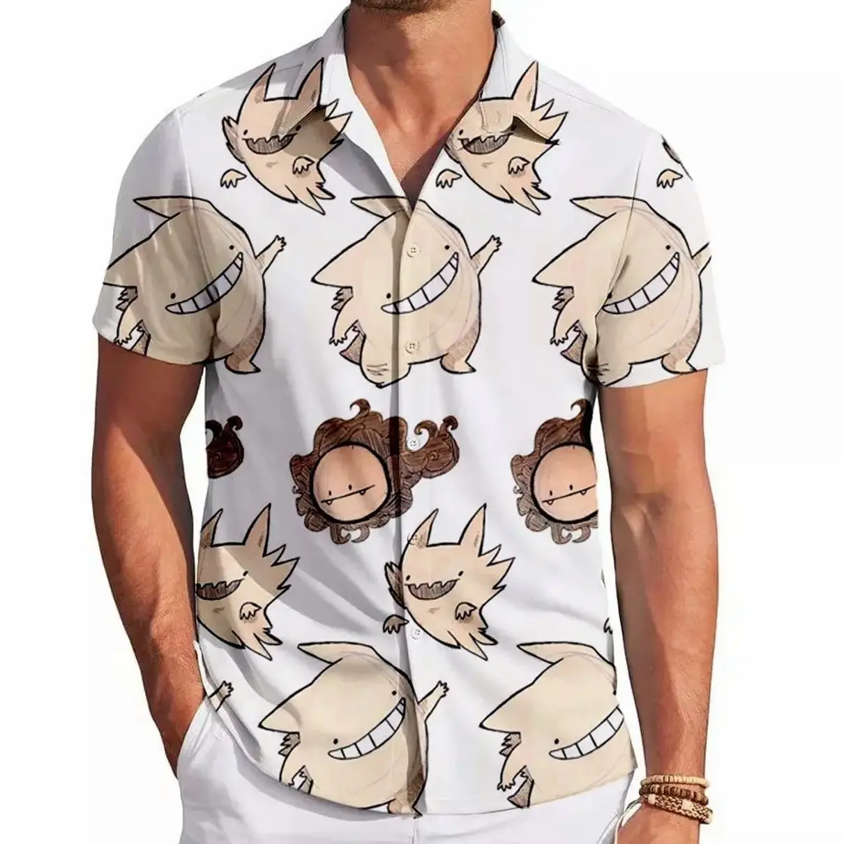 Spooky Doodle Gengar Poke PKM Hawaiian Shirt | Cool Summer Anime Vibes for Men & Fans