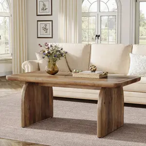 LITTLE TREE Rectangle Coffee Table, 47-Inch Wood Rectangular Living Room Table, Farmhouse Accent Center Low Cocktail Tea Table with Sturdy Base & Rounded Corners, Easy Assembly