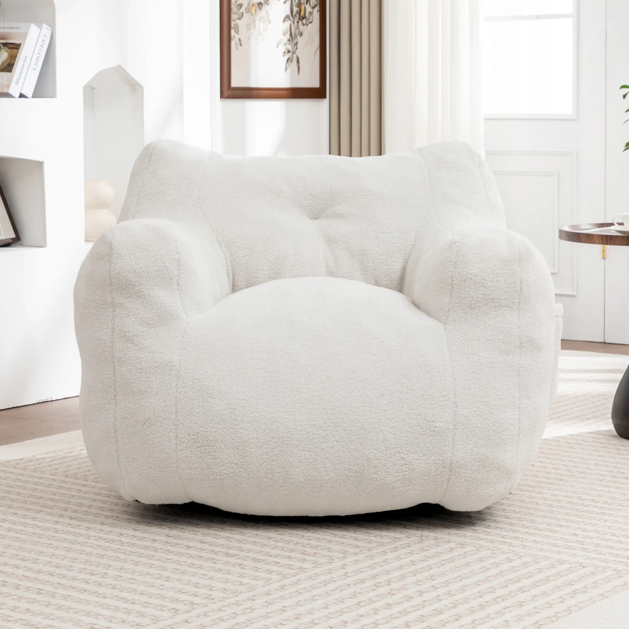 Bean Bag Chair with Armrests, Lazy Sofa for Adults, High-Density Foam Filled Comfy Chair, Teddy Fabric, Removable Cover, for Living Room Bedroom Reading, Multiple Color Options, Coffee/Dark Blue/Dark Gray/Foam Color Options, Teddy Material