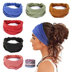 GILI 6 Pack Wide Headbands for Women Non Slip Soft Elastic Hair Bands Yoga Running Sports Workout Gym Head Wraps, Knotted Cotton Cloth African Turbans Bandana (With 6 Pcs Hair Ties) EJunli
