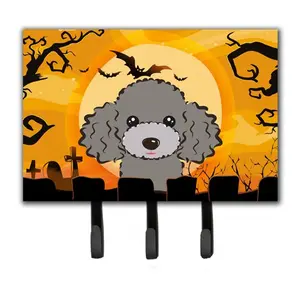 212 MAIN Halloween Silver Gray Poodle Leash & Key Holder - Home Decor Hanger, Hook, Hardboard Tile Keys Storage Metal Home Supply