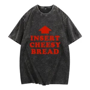 T-Shirt Featuring Red "INSERT CHEESY BREAD" Lettering and Red Arrow Design