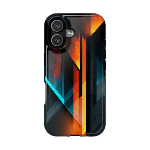 Orange Geometric Dynamic Streaks Art Phone Case: iPhone 17 17e 16 15 14 13 12 Pro Max Air | Galaxy S26 | MagSafe Wireless Charging