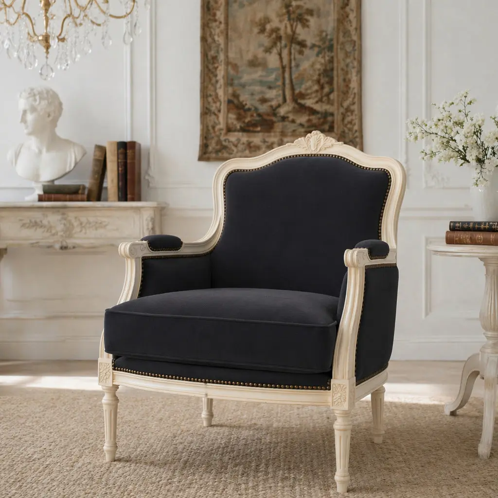 The Deauville Bergère Chair, Charcoal Velvet